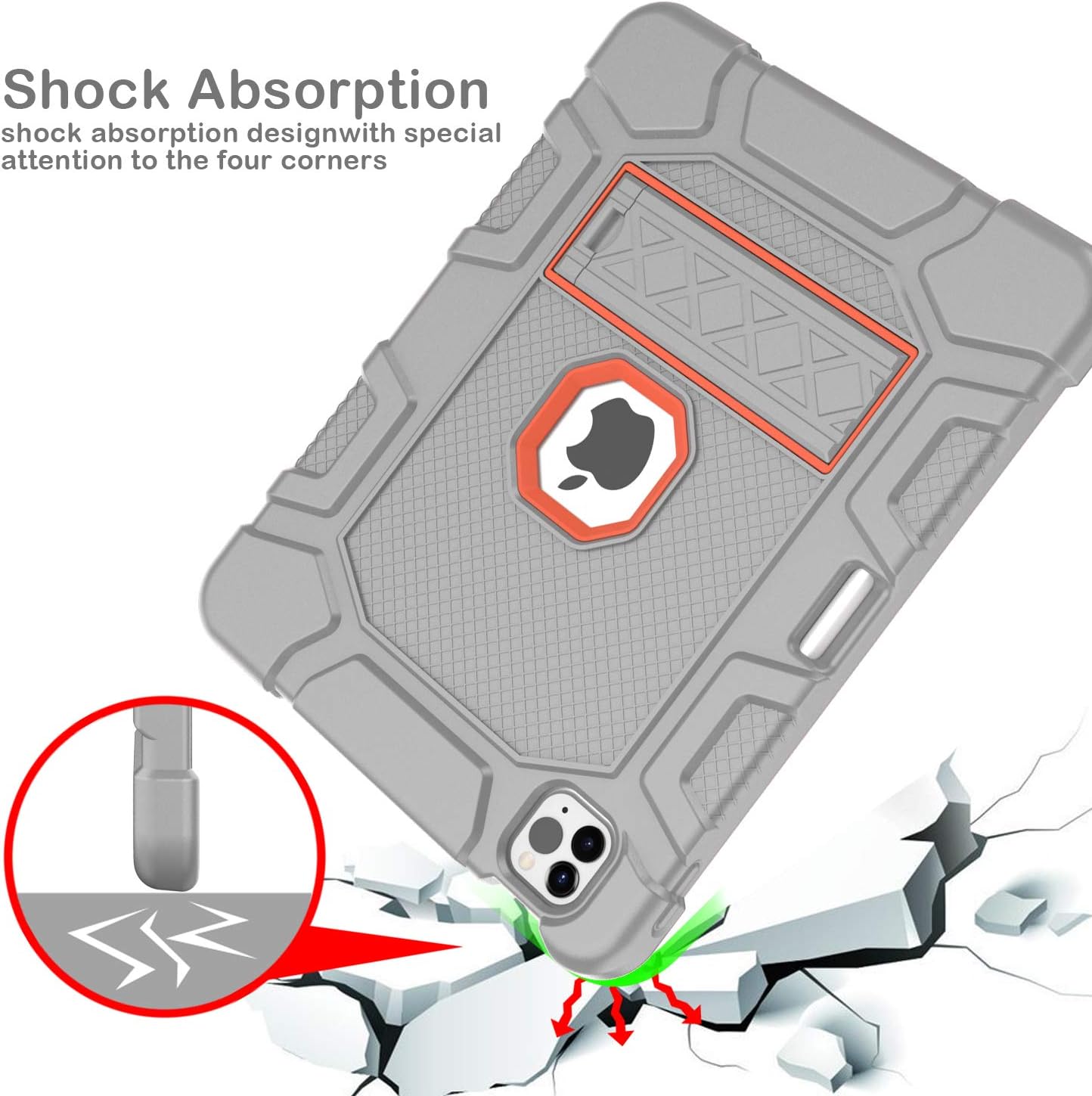 AZZSY Case for iPad Air 4th Generation & iPad Pro 11 Inch 3rd Generation 2021/2020/2018,[Support 2nd Gen Apple Pencil Charging] Slim Shockproof Rugged High Impact Protective Case,Grey+Orange
