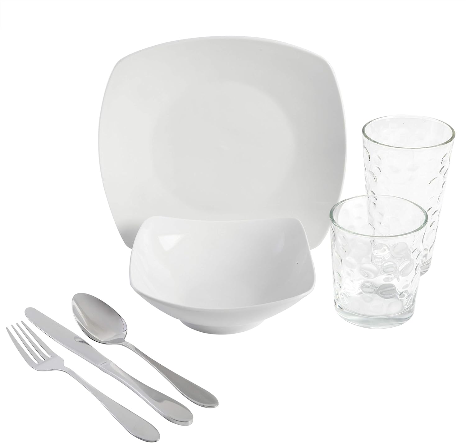  | Gibson Home Zen Buffet 42-Piece Combo Dinnerware Set, Service for Six (42pcs), White (Square) (127380.42R): Dinnerware Sets