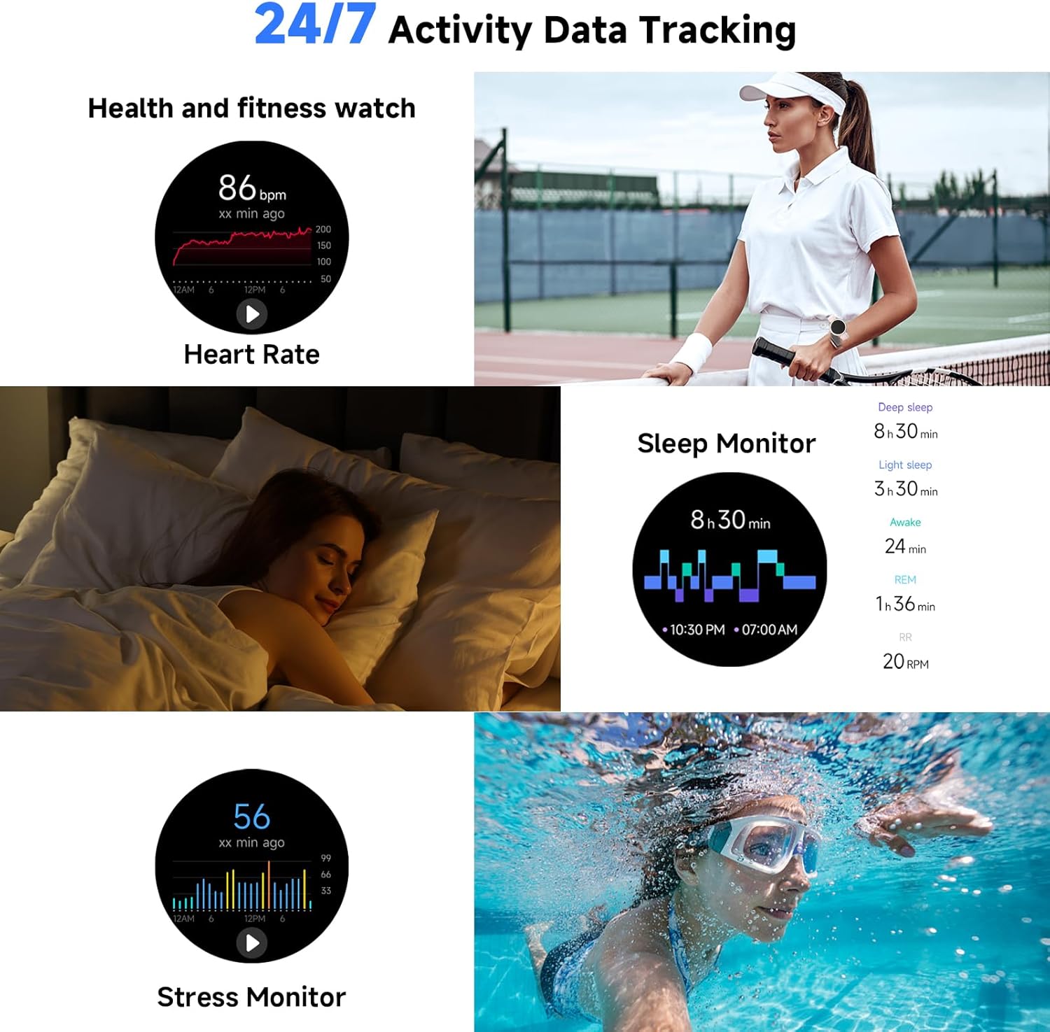 Smart Watches for Women Men 1.27" HD Fitness Tracker with Heart Rate/Sleep/Step/SpO2 Monitor, IP68 Waterproof Watch for Android iOS (Blue)