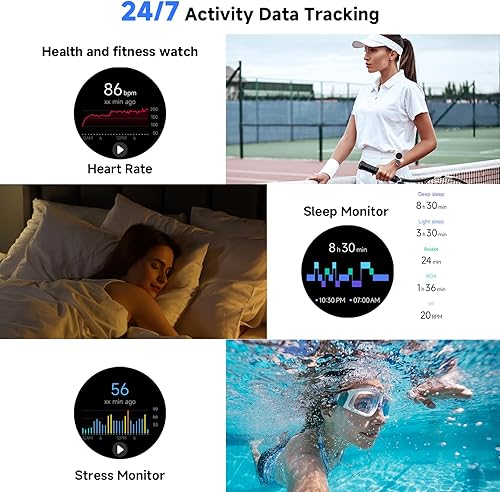 Miniatura 5 de Relojes inteligentes para mujeres y hombres de 1.27" HD con monitor de ritmo cardíaco/sueño/pasos/SpO2, reloj impermeable IP68 para Android iOS