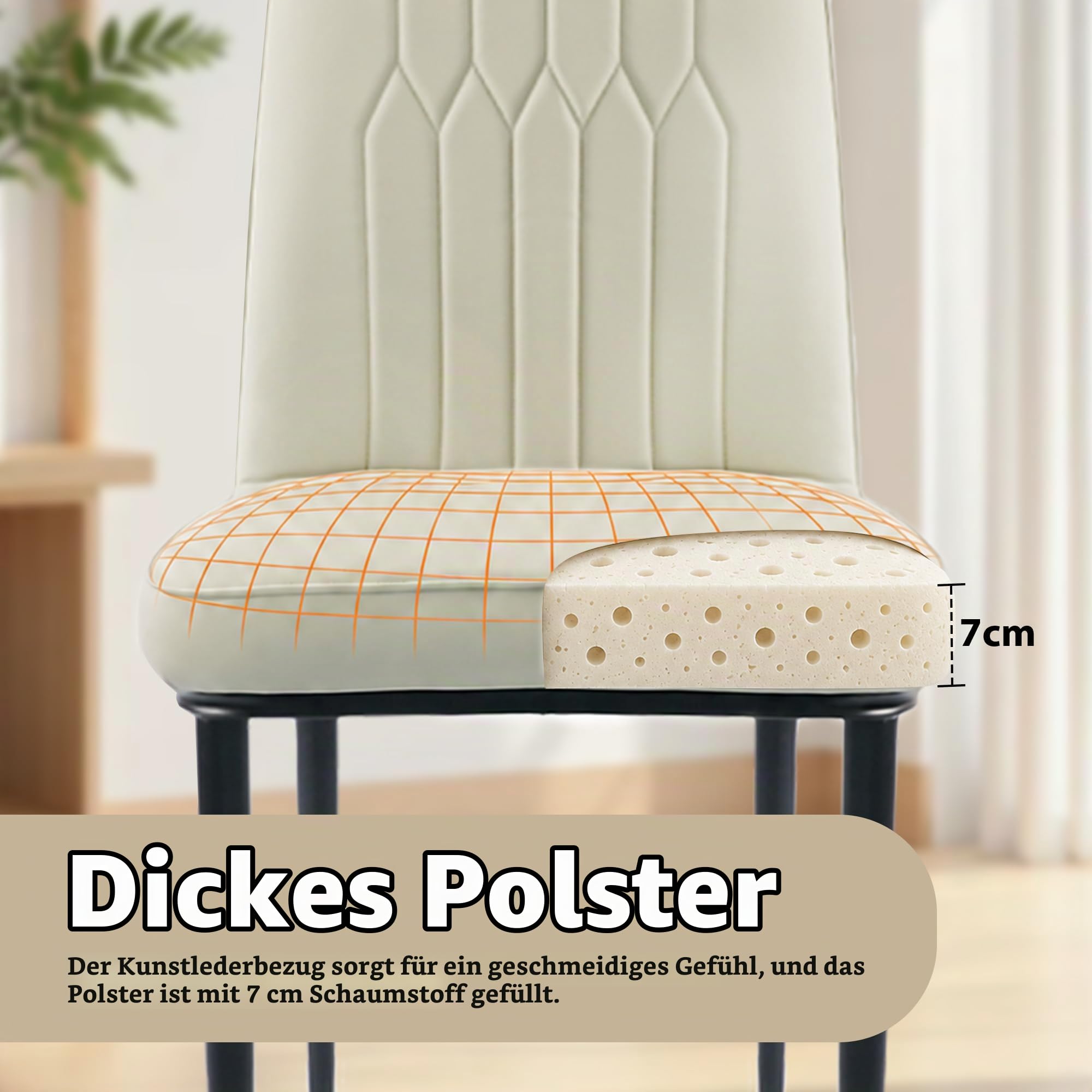 Durrafy Esszimmerstühle 2er Set aus Kunstleder, Gepolsterte Küchenstühle mit Hoher Rückenlehne, Moderne Polsterstühle mit Metallbeinen, Robuste Esszimmerstühle für Esszimmer Küche Wohnzimmer, Creme