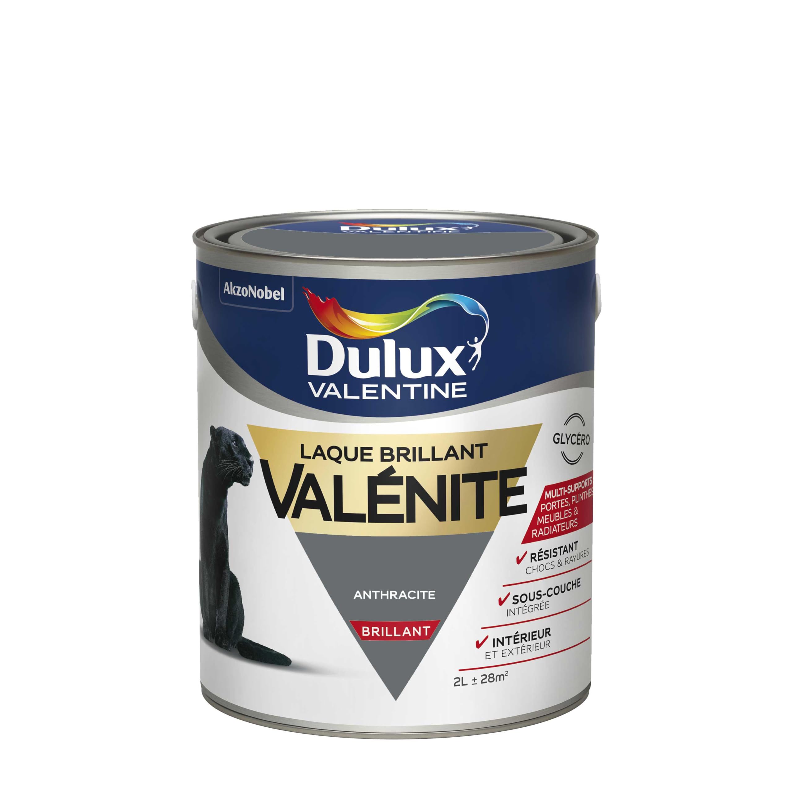 Dulux Valentine Peinture Laque Valénite Glycéro multisupport intérieur-extérieur – Grande résistance pour boiseries et ferronneries - aspect Brillant Anthracite 2L 5211216