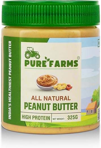 PURE FARMS All-Natural, Single-Ingredient Peanut Butter, 325gm Pack | Keto-Friendly, Crunchy Peanut Butter 100% Natural wi...