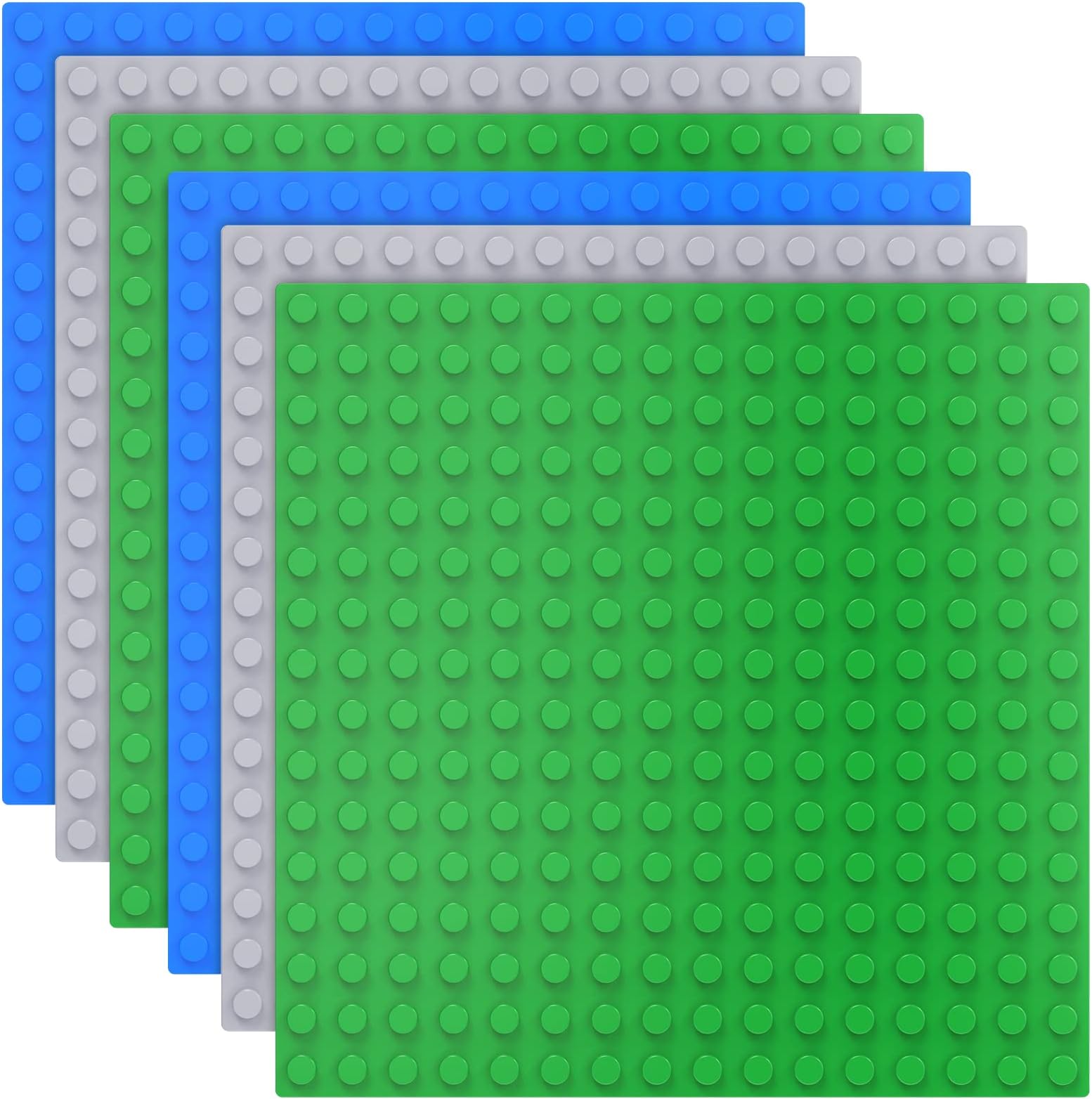 6 Pack Large Building Brick Baseboard in Blue, Green, Gray, 10 x 10 Inch Baseplates Compatible with DUPLO,MEGA, Baseplate for DIY Play Table or Wall