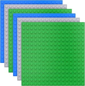 6 Pack Large Building Brick Baseboard in Blue, Green, Gray, 10 x 10 Inch Baseplates Compatible with DUPLO,MEGA, Baseplate for DIY Play Table or Wall