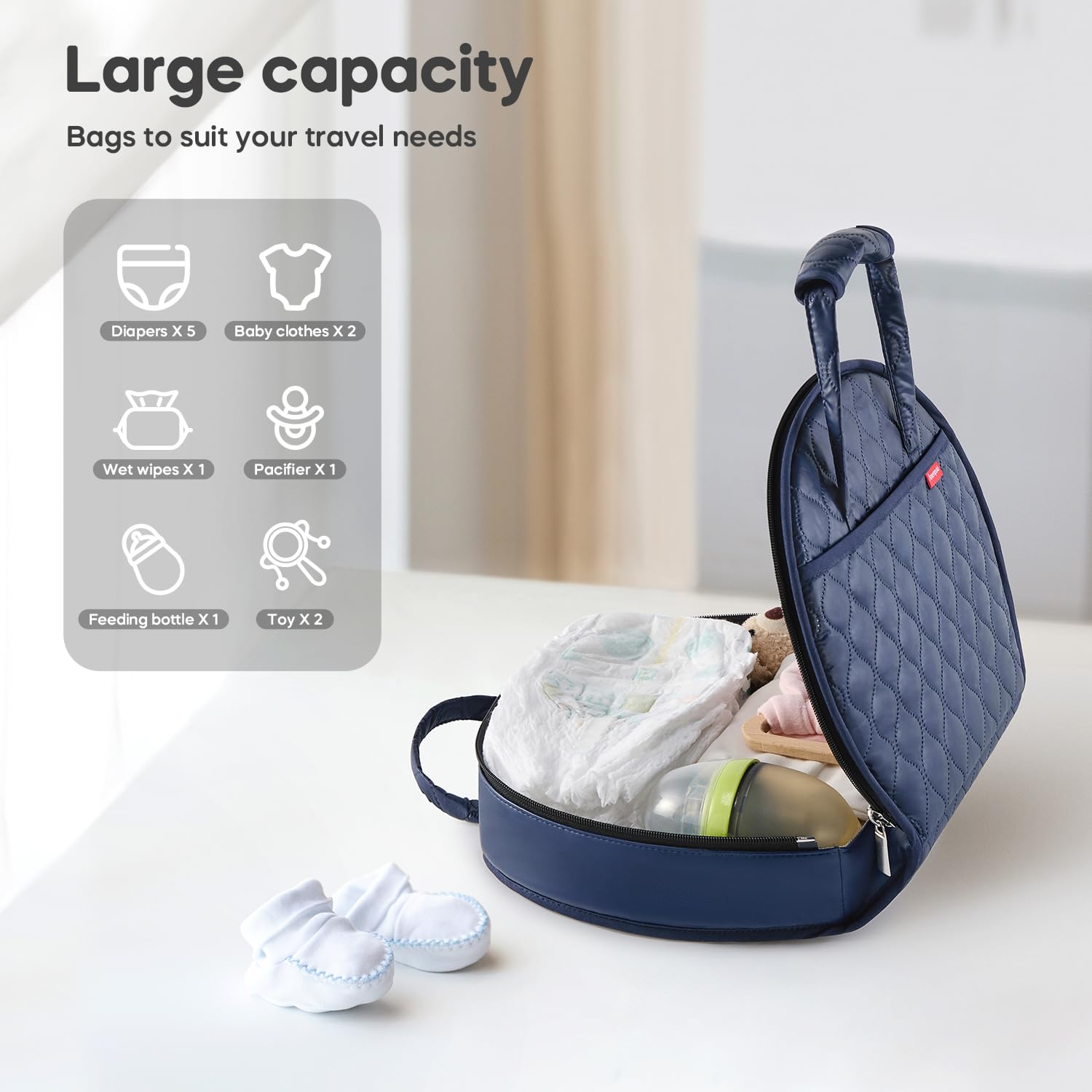 Portable Waterproof Leather Diaper Changing Pad Compact for Travel Diaper Bag, Easy Clean, Newborn Baby, Blue