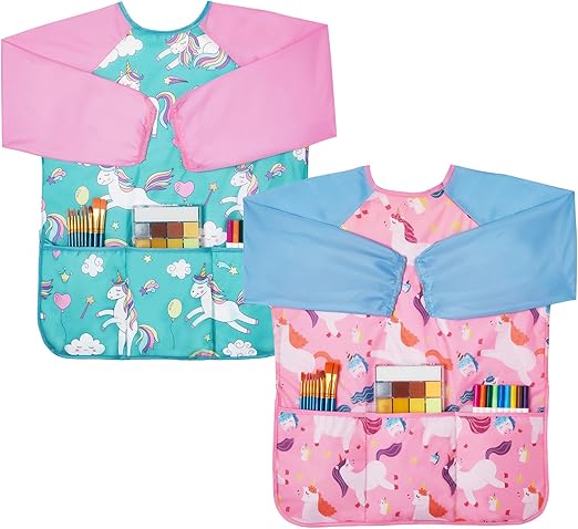 Lictin 2 Pack Kids Art Smocks,Toddler Smock,Waterproof Artist Painting Aprons for Children