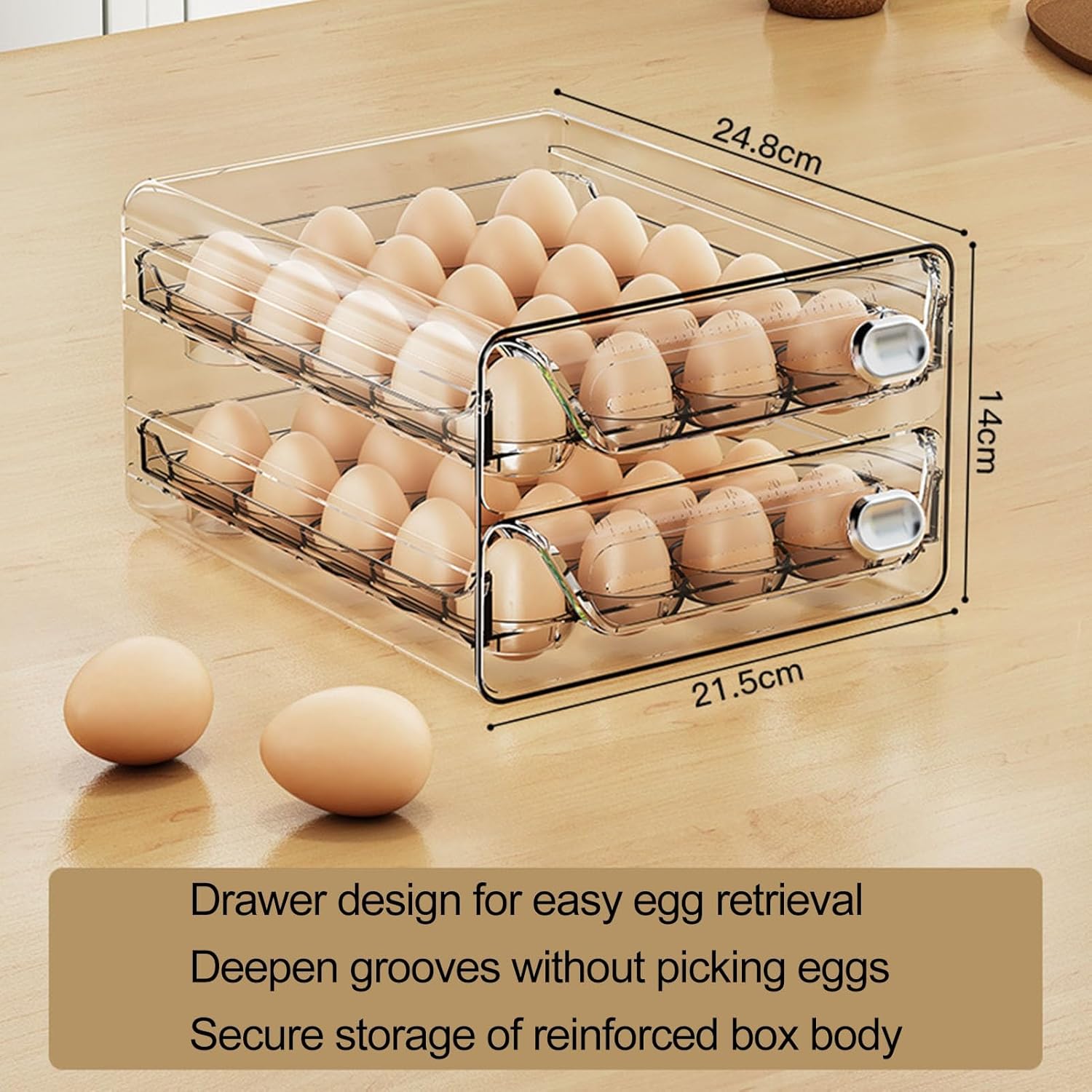 Egg Holder for Fridge Egg Storage Container with Timer Scale Double Layer Large Capacity Space-Saving Refrigerator Egg Rack ()