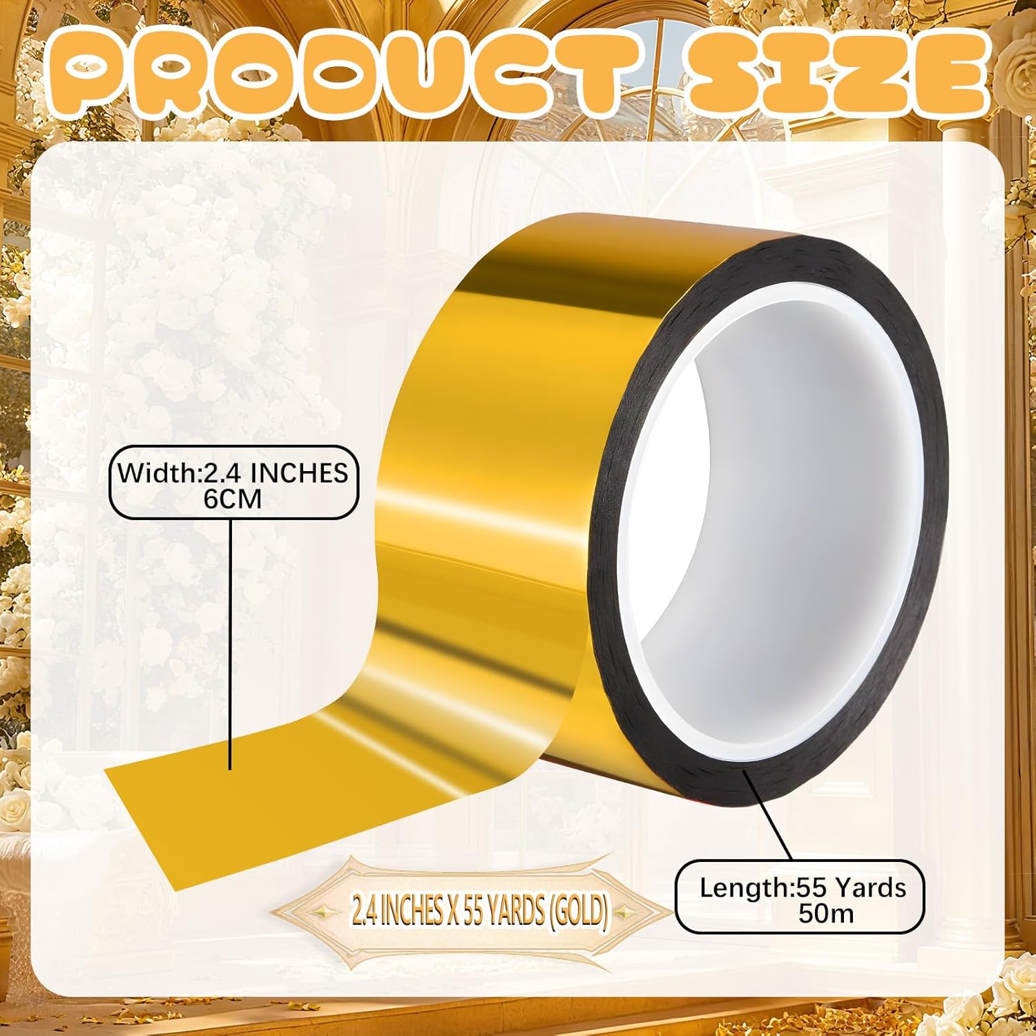 Easy 99 Metallic Tape Mirror Tape Duct Tape DIY Decorative Tapes, 2.4 Inches x 55 Yards (Gold)