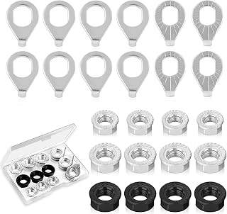 24 PCS Bike Wheel Axle Nut and Bicycle Hub Safety Washer Kit, 3 Size M8 M9.5 M10 Bicycles Hub Flanged Axle Nuts Bike Parts Carbon Steel