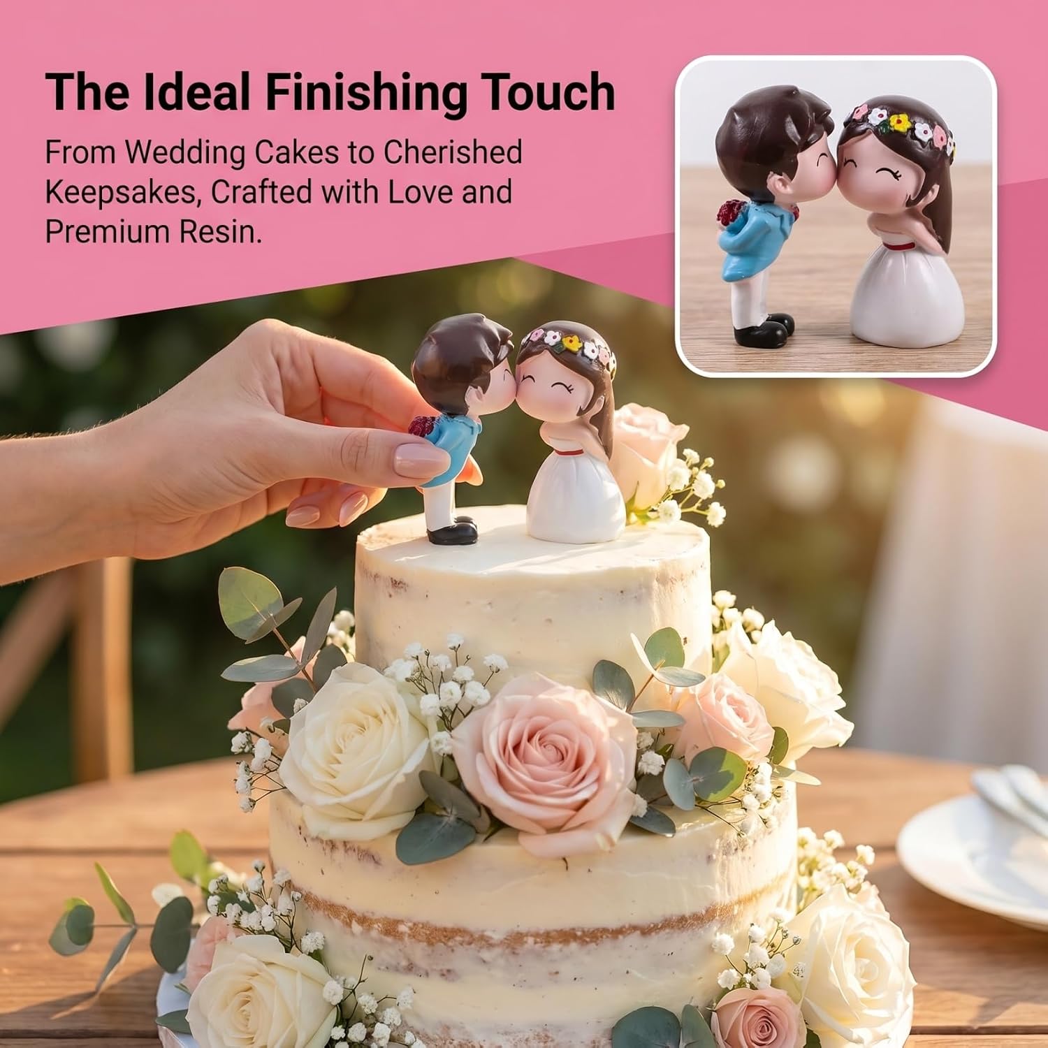 1 Pair Romantic Cake Topper Doll 2.75In Kiss Couples Figurines Resin Miniture Newlywed Room Decoration for Wedding Engagement Bridal Showers