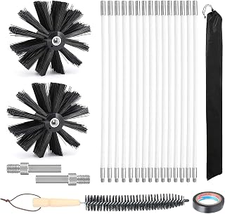 Chimney Cleaning Brush Kit, Duct Vent Cleaning Set Chimney Sweep Kit with 15 Flexible Rods, 2 Brush Head Duct Cleaning Tools for Fireplace Dryer Vent Sewage Pipe Fume Hood,Φ200mm
