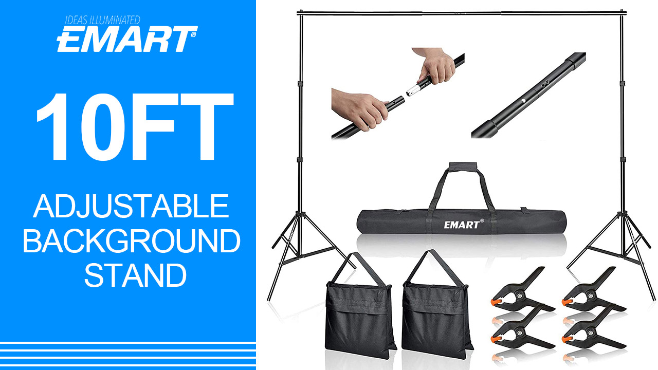 EMART Photo Video Studio 10Ft Adjustable Background Stand Backdrop