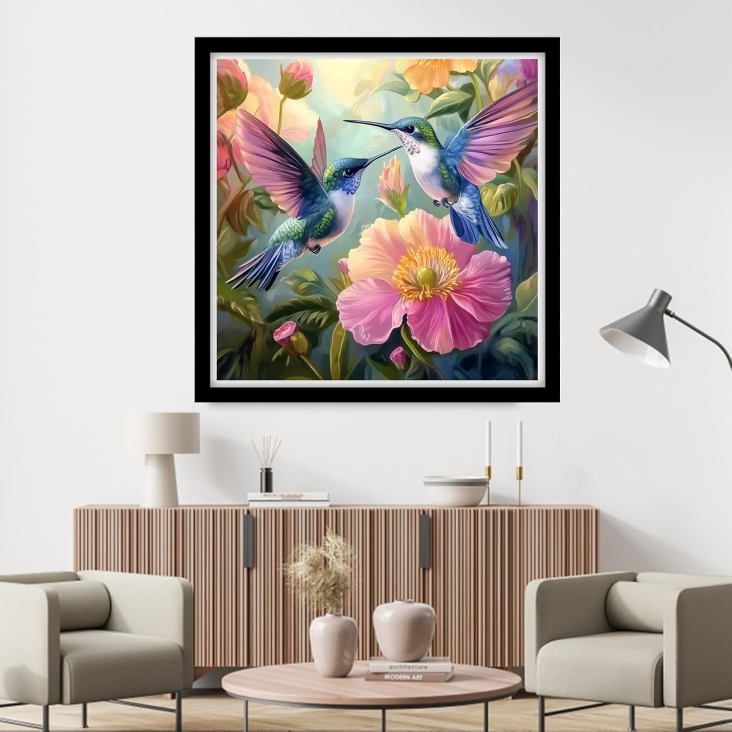 Fanxvivy Counted Cross Stitch Kits for Adults 11CT Unprinted Cross-Stitch Patterns Embroidery Kits Easy Cross Stitching Needlepoint Kits&Hummingbird Flowers 18x18 inch