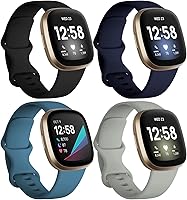 Vista 16 de Dirrelo Paquete de 4 bandas compatibles con Fitbit Sense y Fitbit Versa 3 para mujeres y hombres, correa deportiva suave de poliuretano