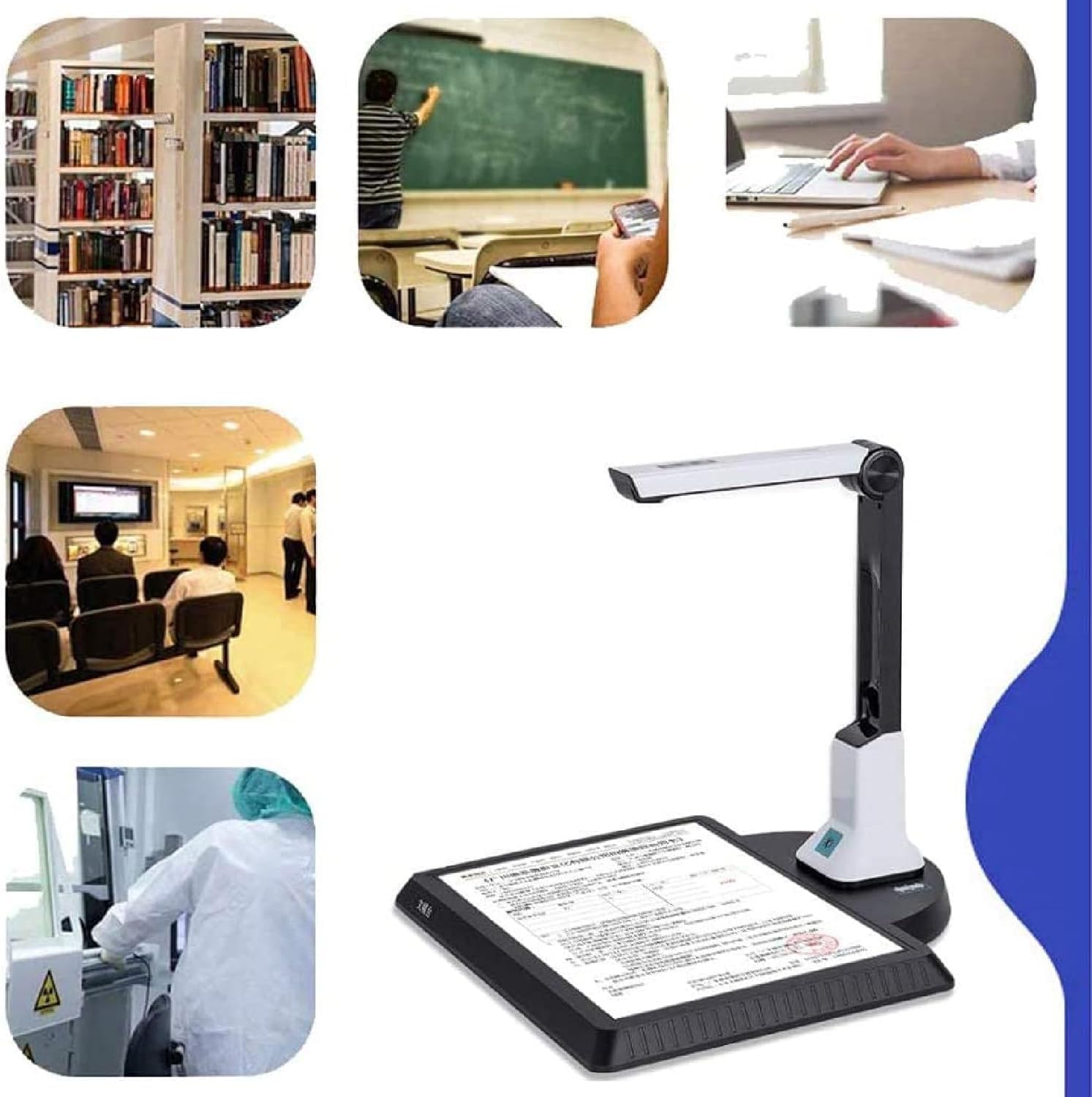 Escáner de cámara de documentos, escáner de libros USB A4 con reconocimiento de texto OCR, lente HD de 8 MP, para aula, oficina, biblioteca