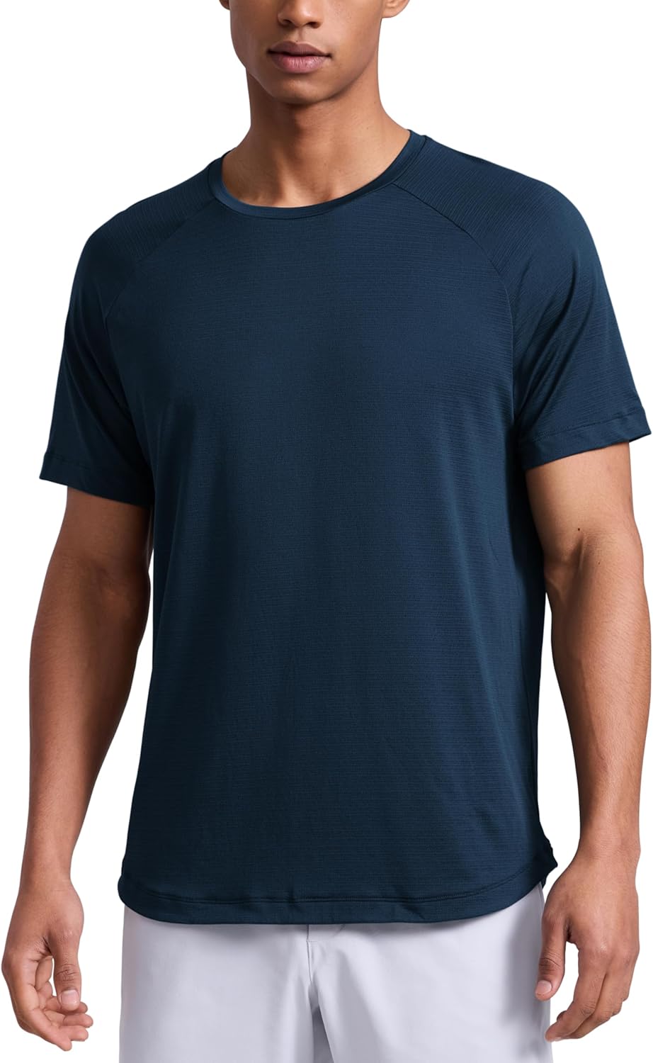 CRZ YOGA Texture Workout Shirts for Men - Lightweight Crewneck Running Athletic T-Shirts Short Sleeve Gym Tops