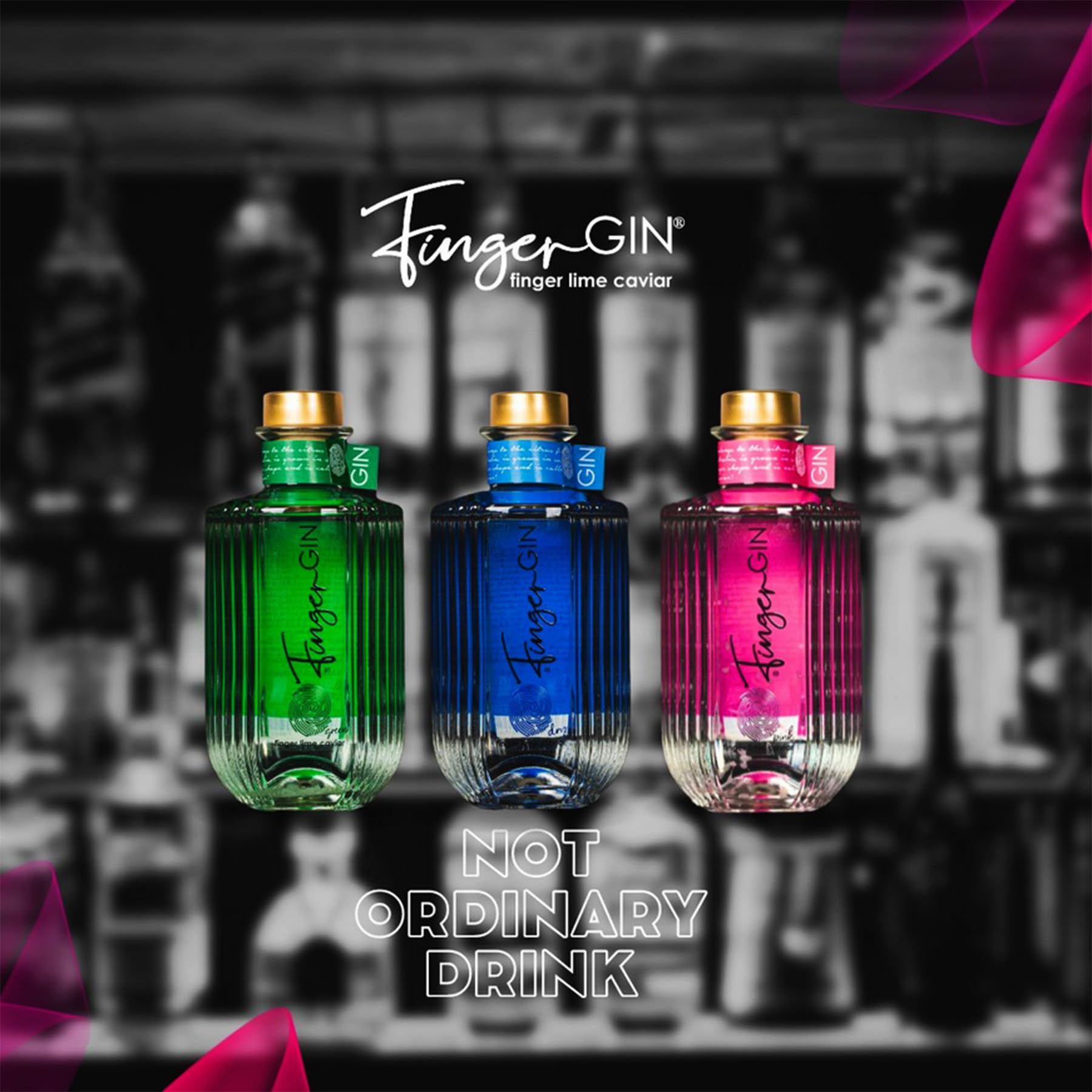 FingerGIN Trio Collection – Confezione 3x70 cl: Pink Pearl, Green Faustrime, Blue Dry – Gin Artigianale Italiano al Finger Lime, Perle di Lime