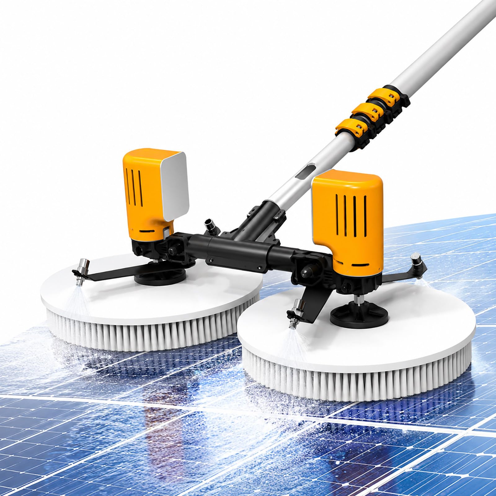 vnmudzeo Photovoltaic Panel Cleaning Brush, Dual Head Electric System – Aluminum Telescopic Pole Cleaner for Rooftop Solar Panels and Solar Farms 5.5m(18ft)