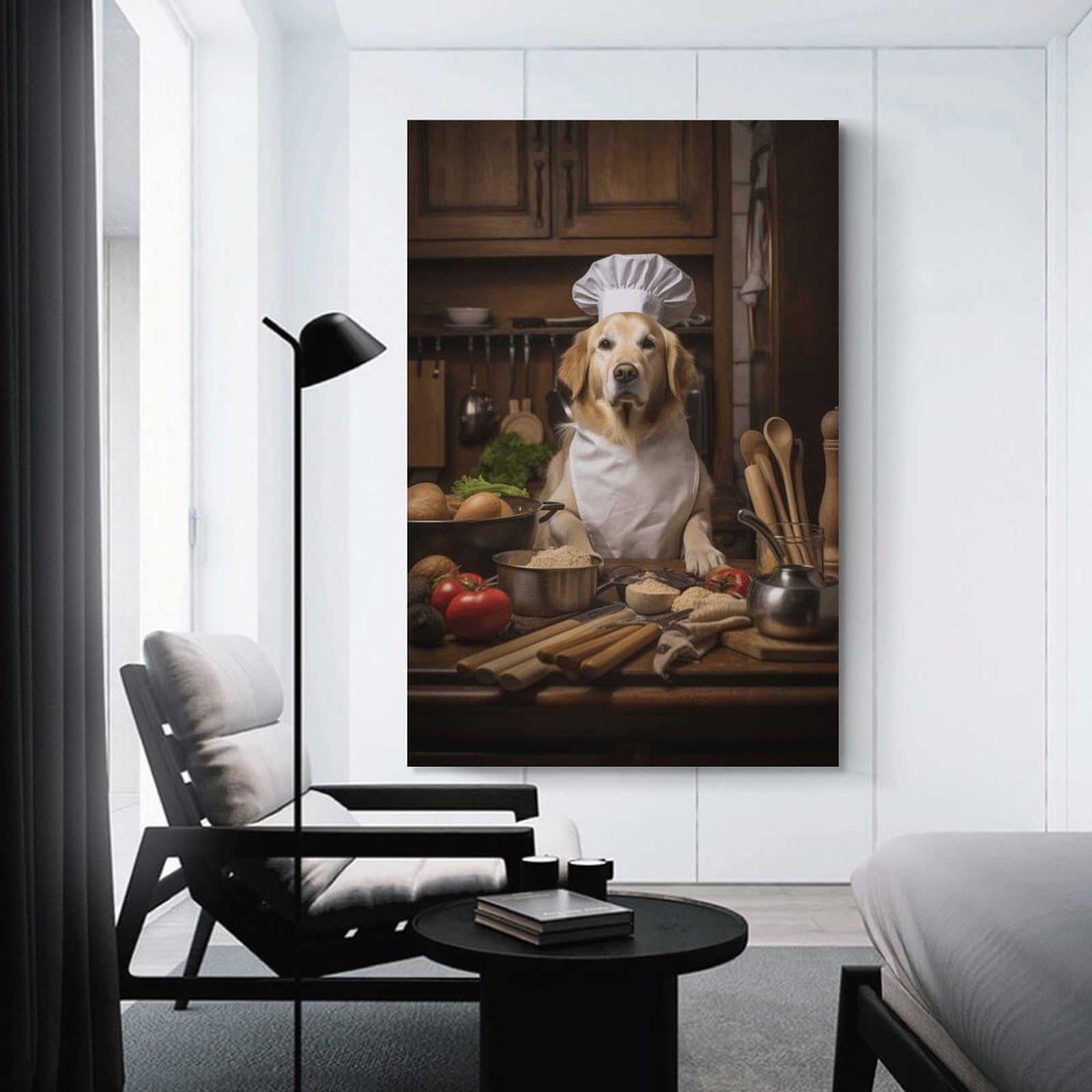 Junmoney Golden Retriever Chef Hat Canvas Wall Decor, 24x36inch(60x90cm), for Gallery Wall Decor And Room Displays, Wall Decor Suited to Curated Displays
