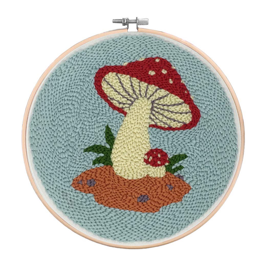 Abbraccia Punch Needle Embroidery Starter Kits with Pre-Printed Pattern Cloth for Desktop Decoration, Home Wall Hangs or Ornament, DIY Project Craft - Mushroom