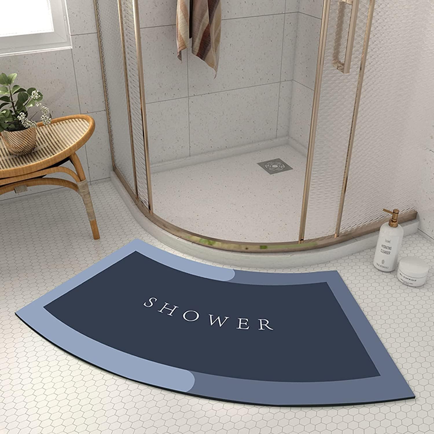 Quadrant Curved Bath Mat, Strong Absorbent Curved Shower Rug, Soft and