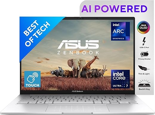 ASUS Zenbook 14, Intel Core Ultra 7, 14″ 3K OLED 16:10 120 Hz, Thin & Light Laptop, Built-in AI (16GB RAM/1 TB//Win 11/Office…