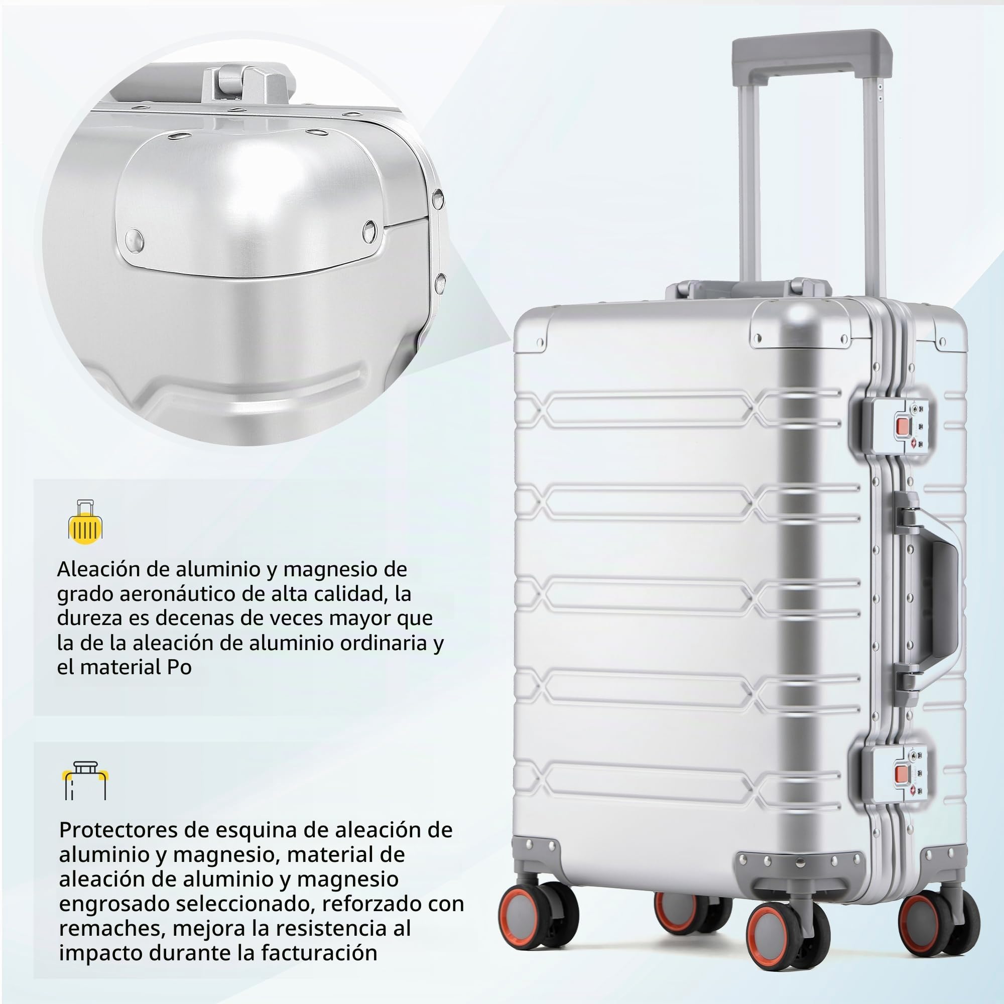 Simcat Maleta de aluminio de estilo clásico y de negocios, Silver, 20 inch, moderno