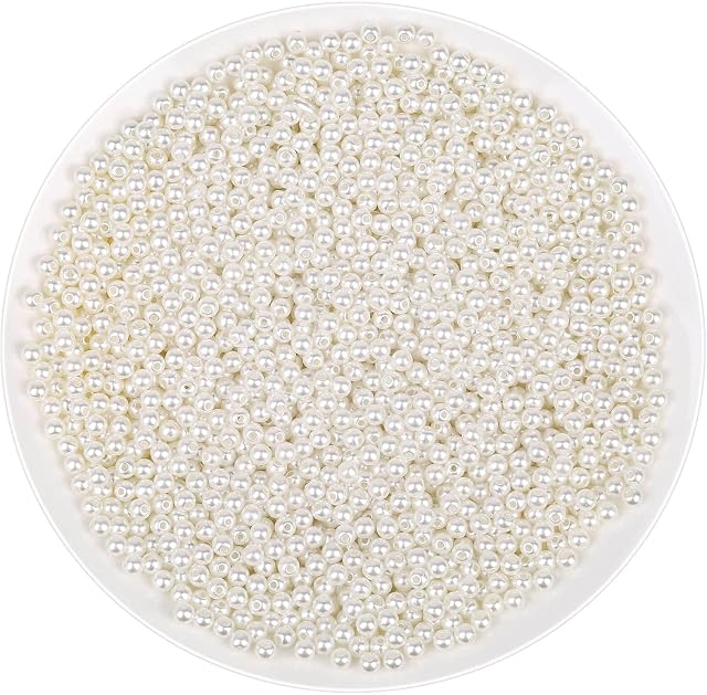 Pearl Beads for Craft, Anezus 2000pcs Ivory Faux Fake Pearls, 4 MM Small Sew on Pearl Beads with Holes for Jewelry Making, Bracelets, Necklaces, Hairs, Crafts, Decoration and Vase Filler