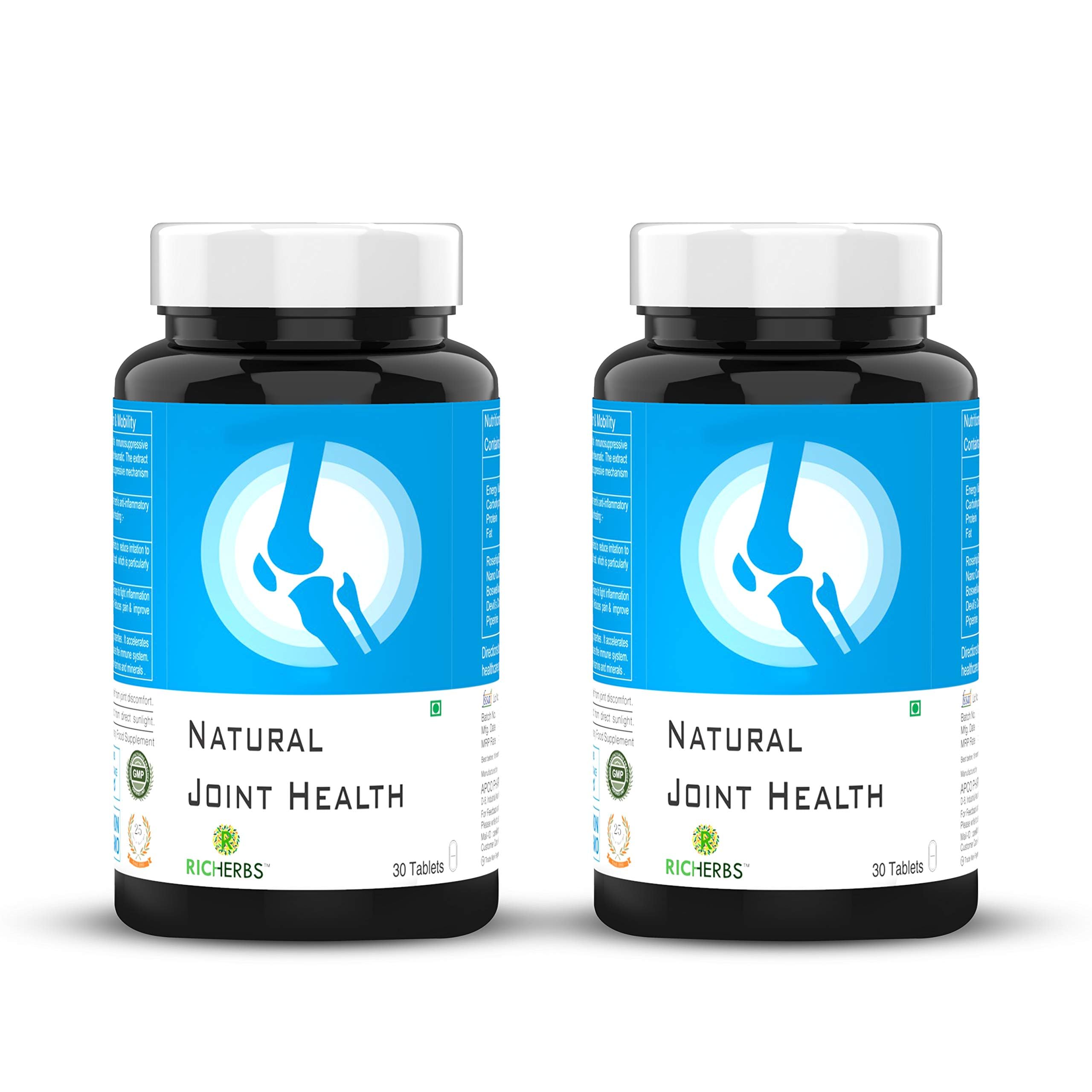 Richerbs Natural Joints Pain Relief | Nano Curcumin, Rosehip Extract, Devils Claw Extract | Pain Relief Against Elbow, Knee, Joints & Shoulder | Free Pain Oil (Pack of 2) (B0DB5WYNXV) Amazon Price History, Amazon Price Tracker