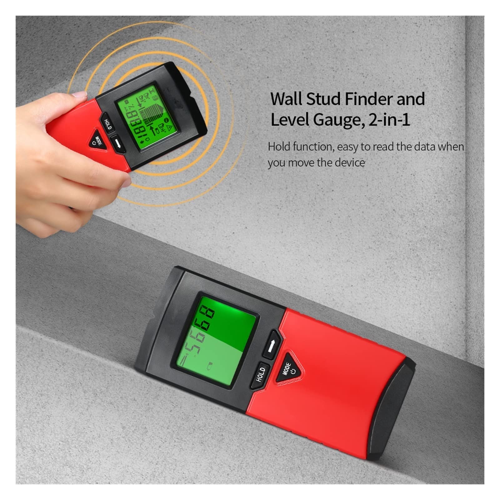Detector de metales para adultos y niños Detector de metales, un escáner de pared 6-IN-1 actualizado, con 5 modos de escaneo y un nivel digital que escanea tachuelas, metal, cables de CA, madera y LCD