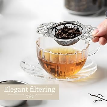 SULIVES 2-Pack Tea Strainers, Stainless Steel Fine Mesh with Drip Bowls - Loose Leaf Tea Filter