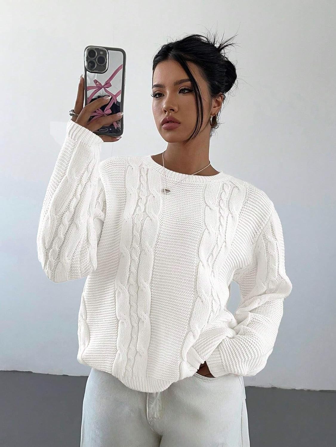 ZAFUL Women's Crewneck Pullover Sweater Cable Knit Casual Long Sleeves Ribbed Knit Sweater Jumper Tops - Image 2