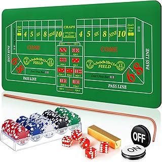 Leyndo Craps Tabletop Game Set, Includes 35" x 70" Rubber Craps Tabletop Layout Mat, 36" Rattan Stick, Casino Grade AAA 19mm Dice, 3 Inch On/Off Buttons and 100 Poker Chips with Case