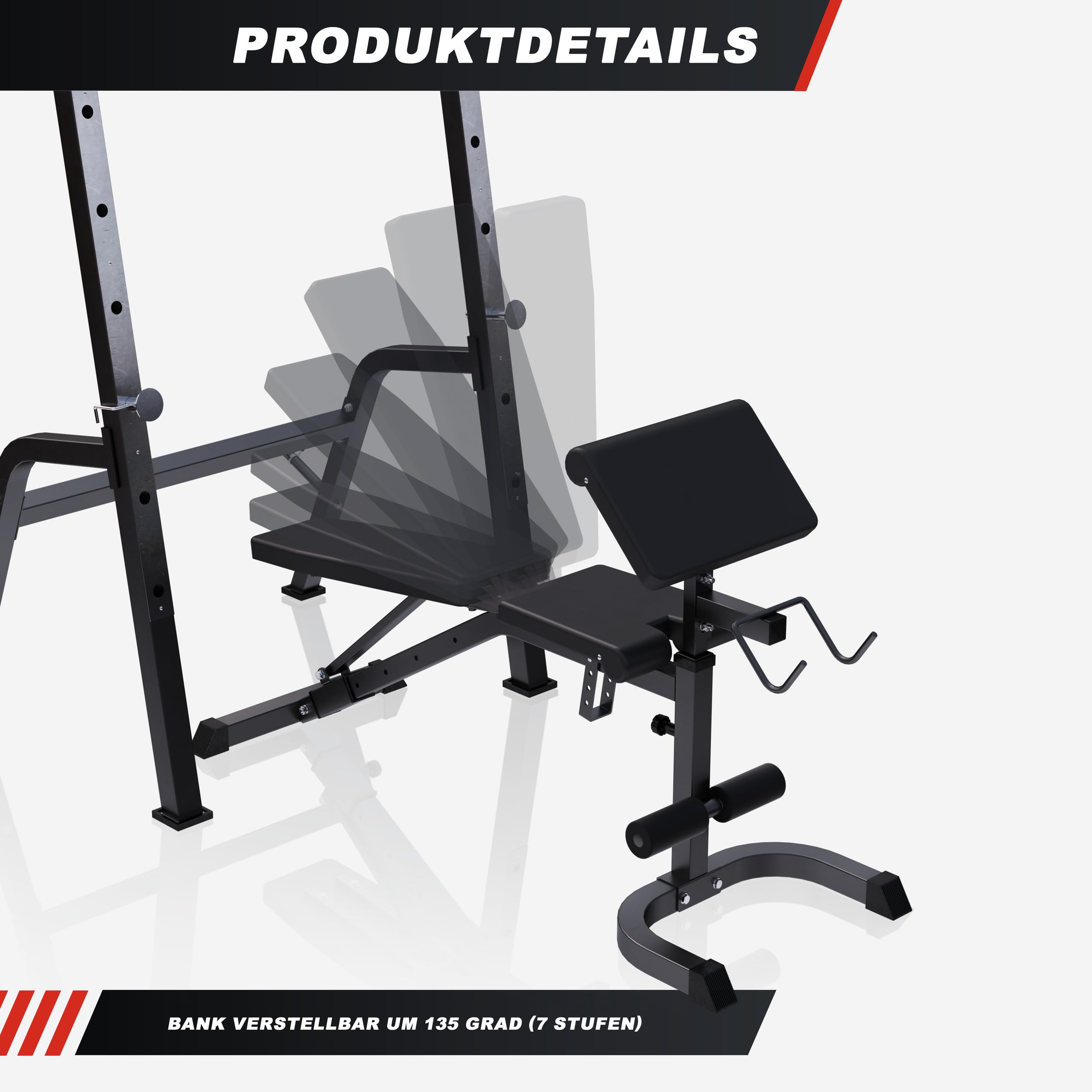 GORILLA SPORTS® Banc Musculation - Multifonction, avec Support, Inclinable, Réglable, Professionnel - Banc Musculation Pliable, Banc Abdominaux, Sport Maison, Fitness Materiel, Gym Equipment