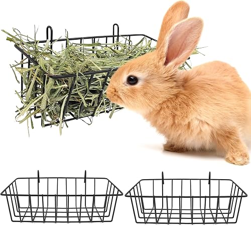 Rabbit Hay Feeder, 2PCS Guinea Pig Hay Feede Metal Hanging Hay Rack, Less Wasted and Keeps Cage Clean,Grass Holder Guinea Pig Cages Accessories for hilla Bunny Hamster & Small Animal