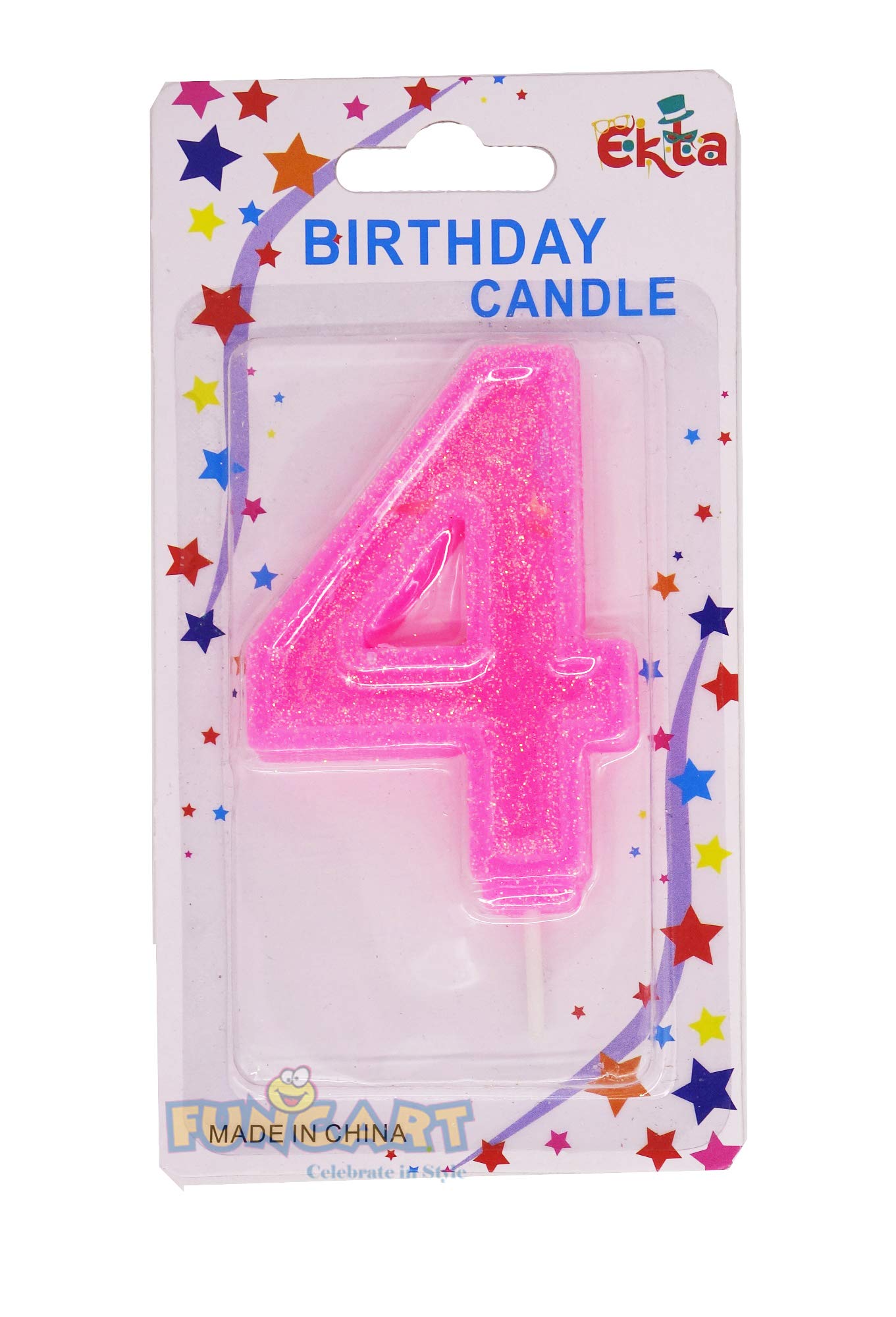 FuncartPink Color Glitter Numerical 4 Shape Candle for 4th Birthday Decoration/Cake Topper,Cake Decoration,Birthday Decoration