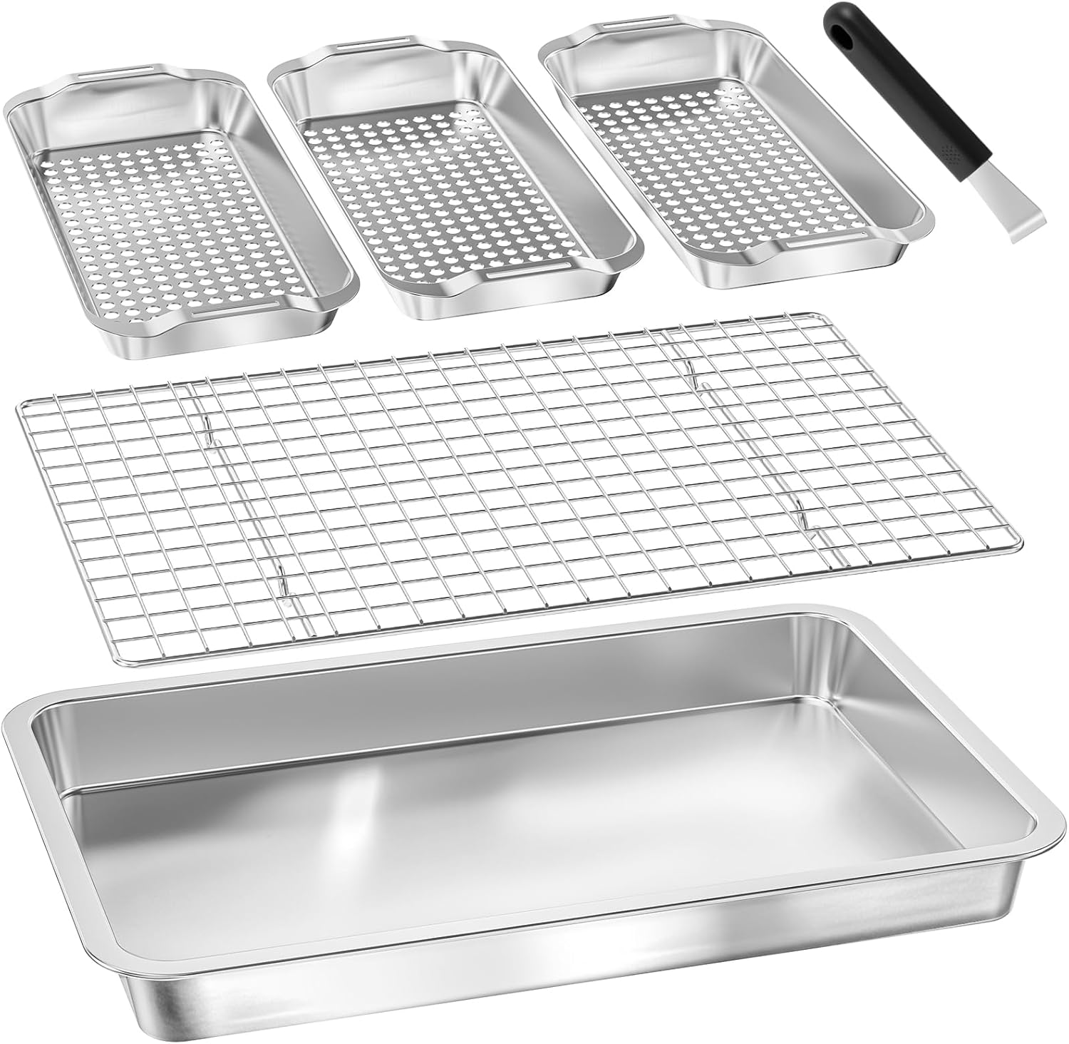 Grill Baskets 6-Piece Grill Baskets for Outdoor Grill Stainless Steel Grilling Basket BBQ Grilling Accessories for Grills Smokers Vegetable Grill Basket