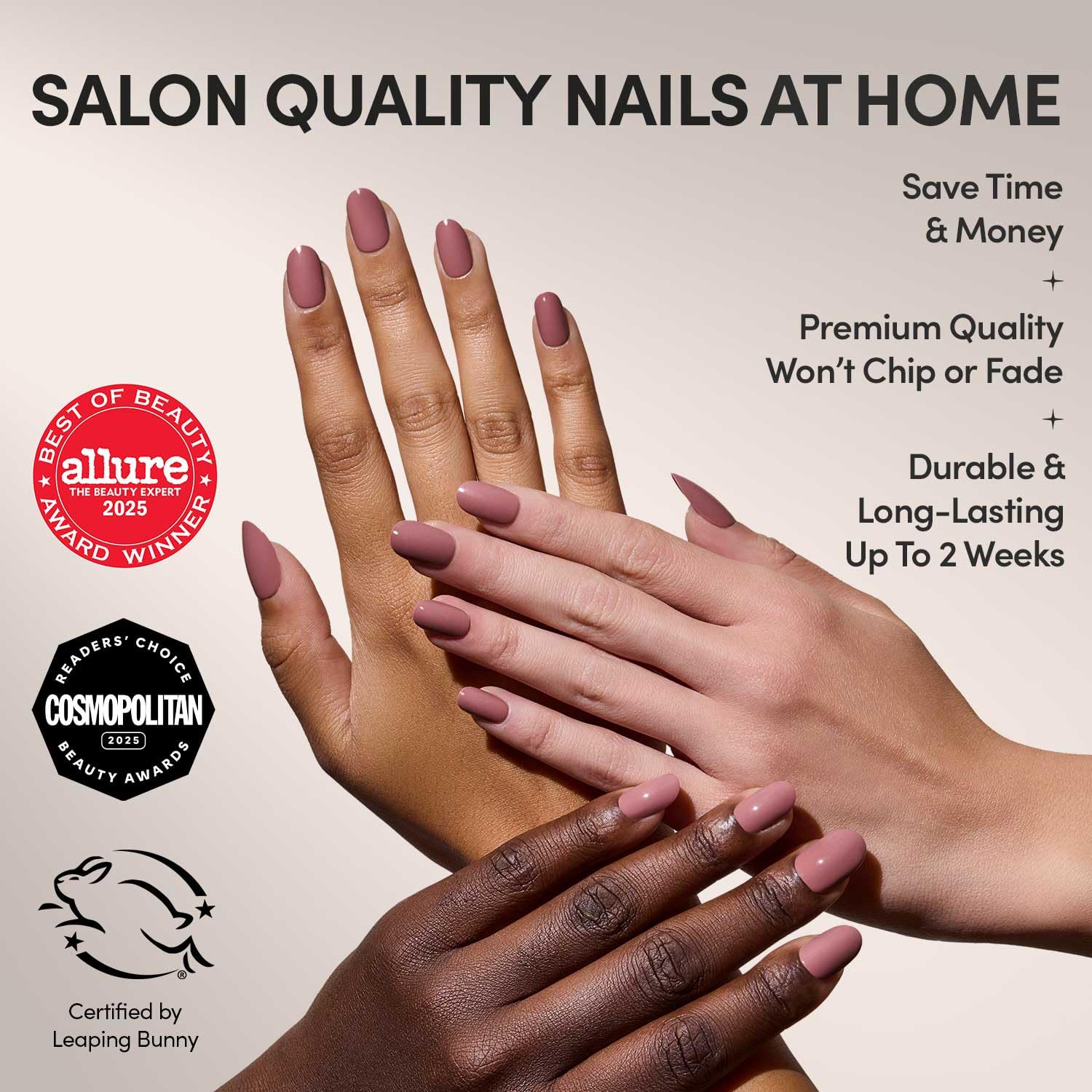 Glamnetic Press On Nails - Short Round Fake Nails, Muted Mauve Purple Nails, Mauve Mood | 12 Sizes - 30 Nail Kit with Glue