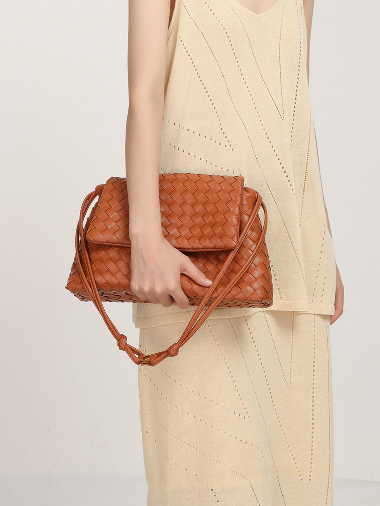 Borsa Hobo Intrecciata Per Donna in PU, Borsa A Spalla Con Patta Magnetica, Tracolla Regolabile Grande Capacità Per Uso Quotidiano Lavoro E Shopping