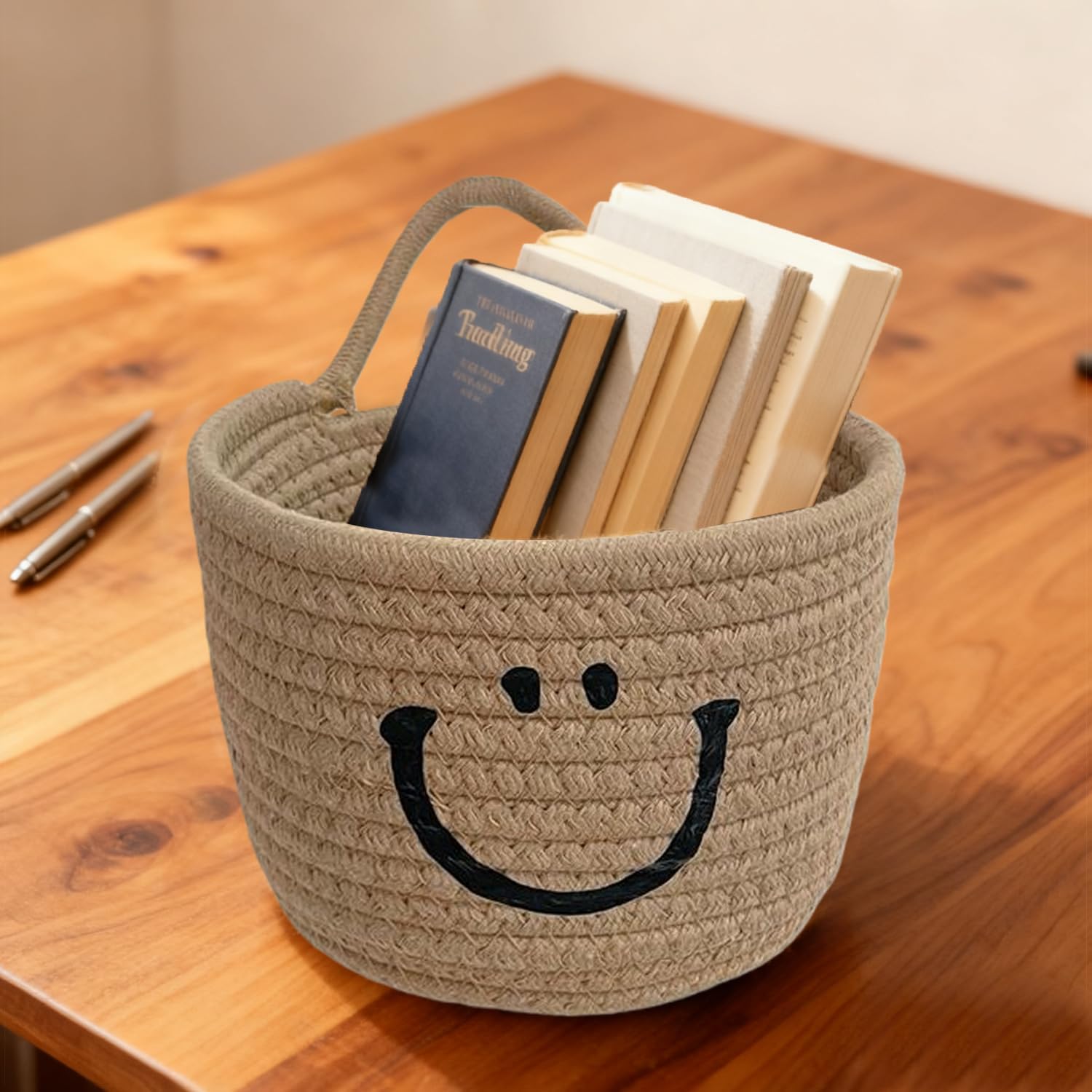 Small Rope Basket,Shelf Storage Baskets for Organizing,Cute Storage Basket,Round Decorative Box,Woven Rope Storage Snack Storage Area Decorative Boxes Aesthetic