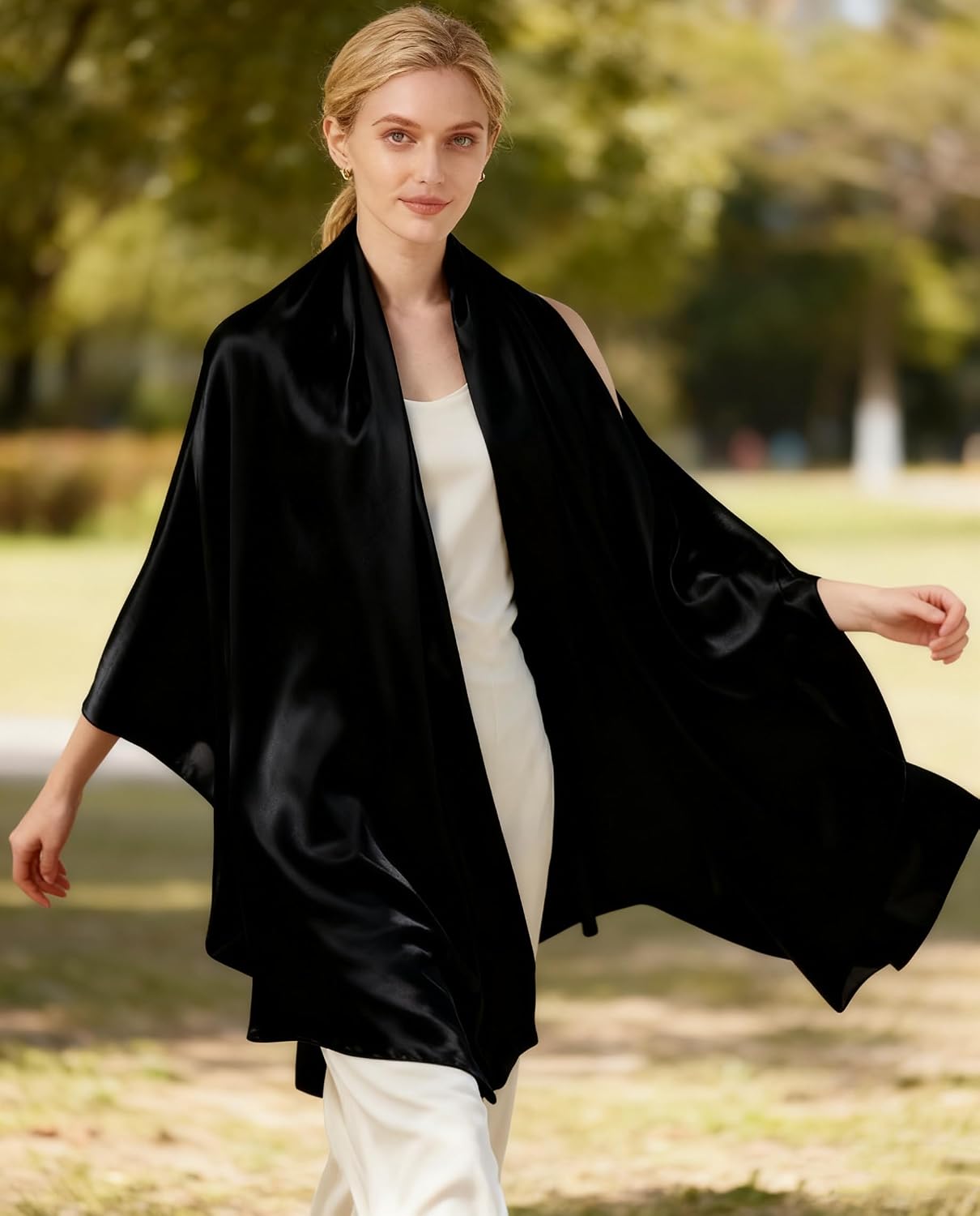 Lina & Lily Women's Silky Satin Scarf Shawl Wrap for Wedding Evening Dress
