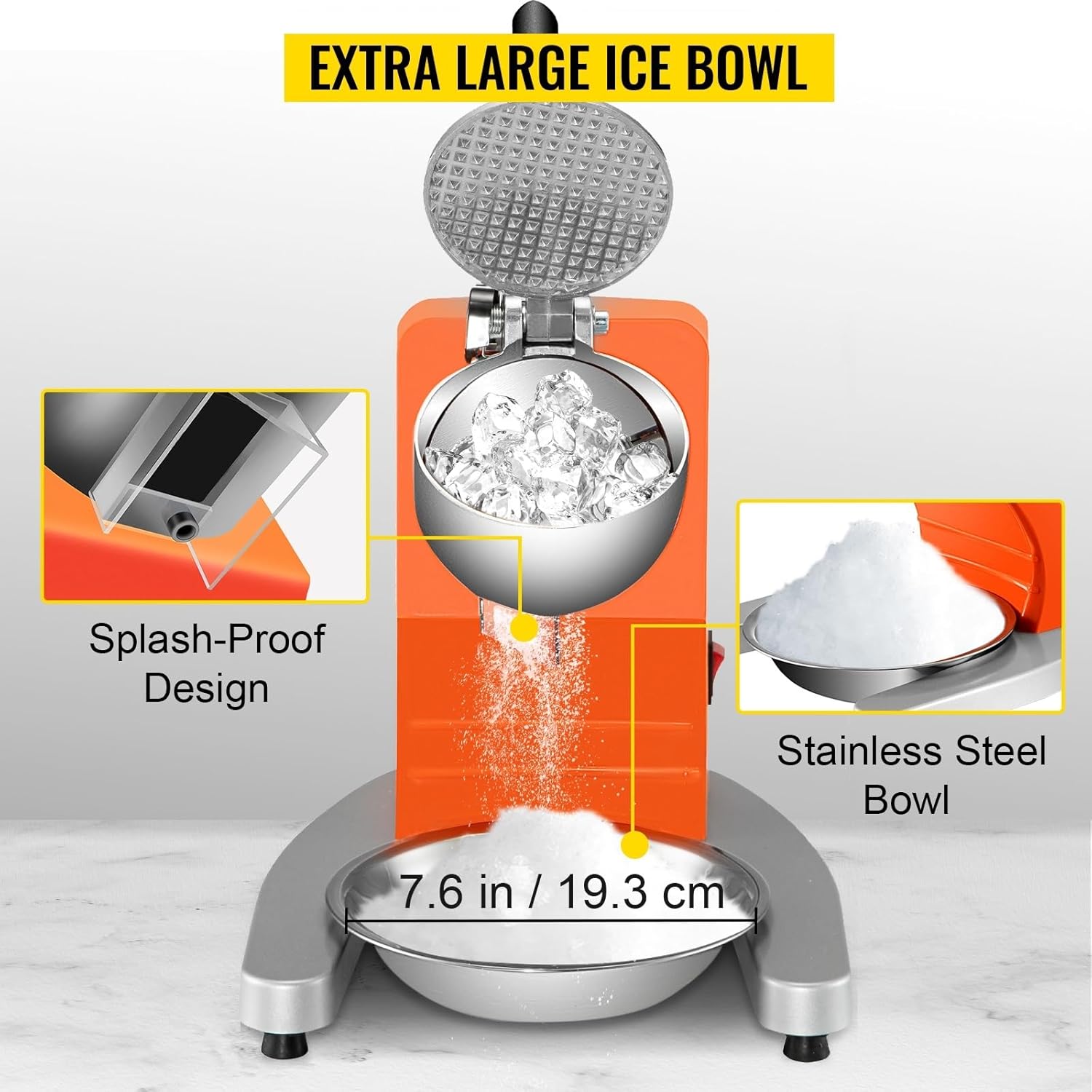 95Kg/H Electric Ice Crusher Dual Blade Snow Cone Granizing Machine with Free Tray Home Icy Drink Smoothie Maker Commercial,High Efficiency(Yellow)