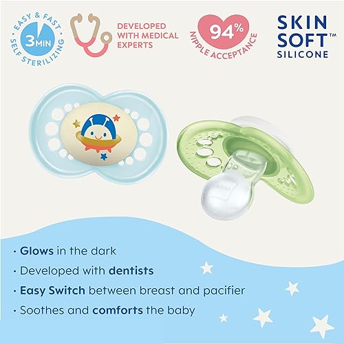 Miniatura 2 de MAM Chupete para bebé original de día y noche, forma de pezón que ayuda a promover un desarrollo bucal saludable, brilla en la oscuridad, paquete de
