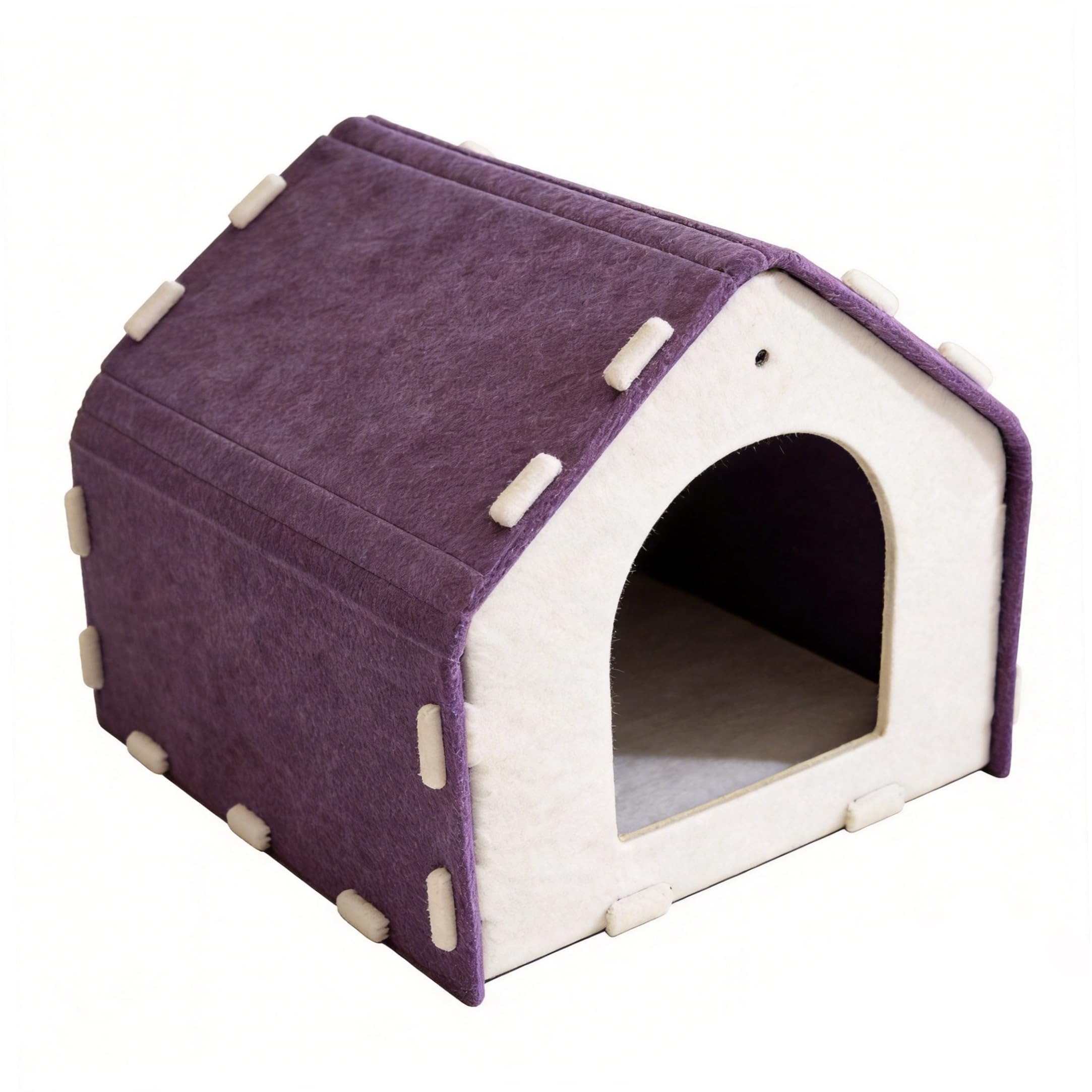 Cat House, Semi-Enclosed Thick Felt Cat Cave, Breathable Connectable Hideaway for Timid Indoor Cats, Purple
