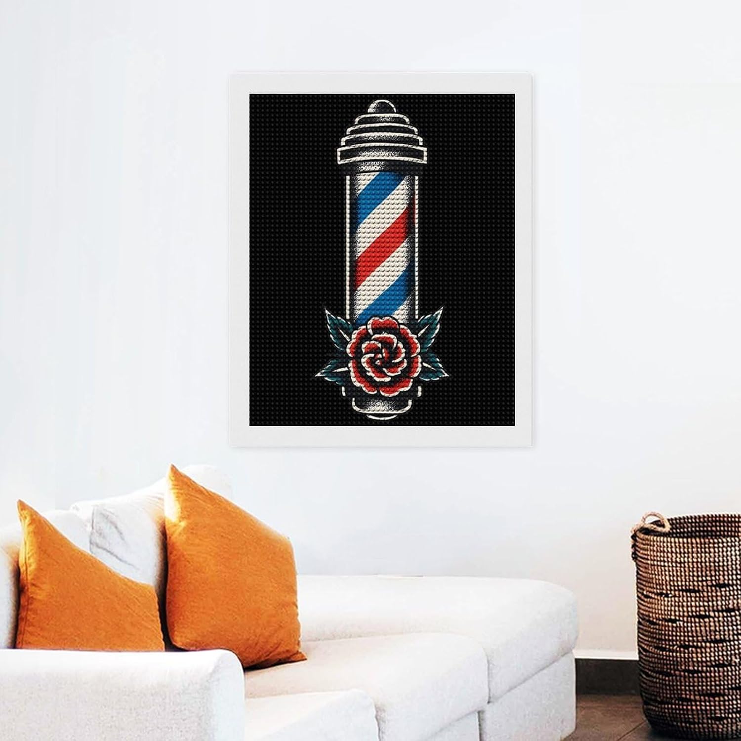 Barber Pole and Rose Classic Diamond Art Kits for Adults Round Drill Crafts Hanging Wall Decor