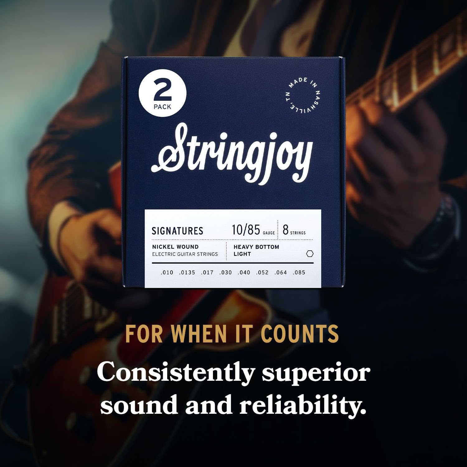 Stringjoy 8 String Heavy Bottom Light Gauge Signatures Nickel Electric Guitar Strings 10-85 HVY108, Balanced & Powerful, 2-Pack