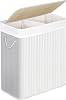 SONGMICS laundry basket made of bamboo, 2 compartment laundry box, laundry separator with lid and removable laundry bag, cotton handles, 100 L laundry box, white LCB64WT