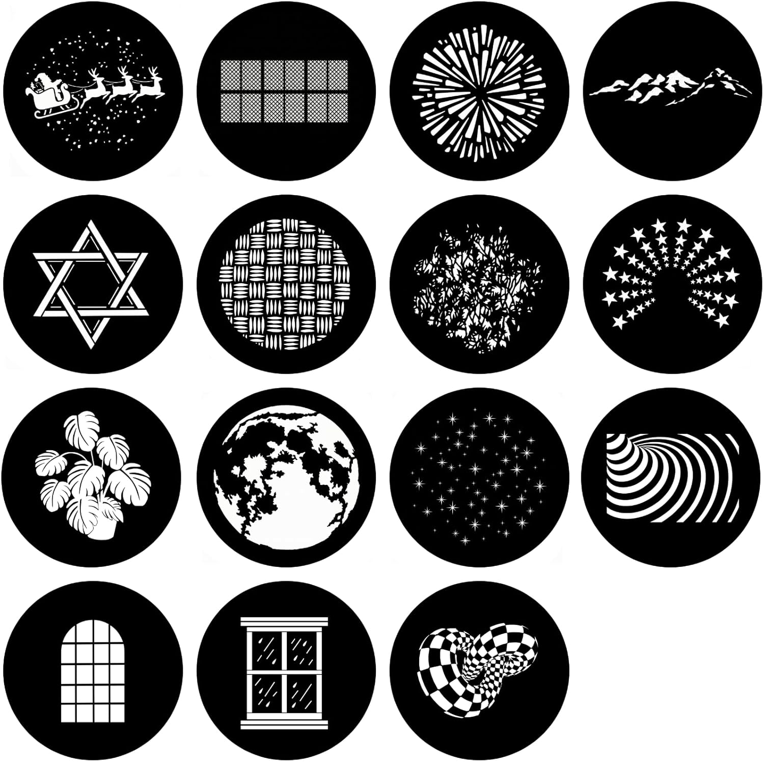 66mm (M-Size) Optical Snoot Gobos Kit, 15-Piece Metal Pattern Inserts Compatible with Godox BFP/Westcott/Neewer LS-38, Creative Lighting Backgrounds for Cinematic Portraits & Livestreaming