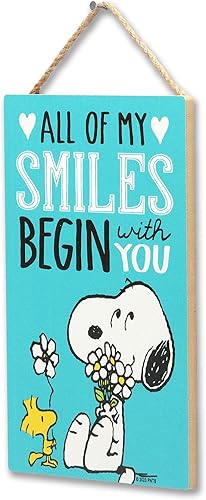 Miniatura 2 de Peanuts Snoopy All My Smiles Begin With You - Decoración de pared de madera para colgar  Lindo cartel de Snoopy  Gran idea de regalo